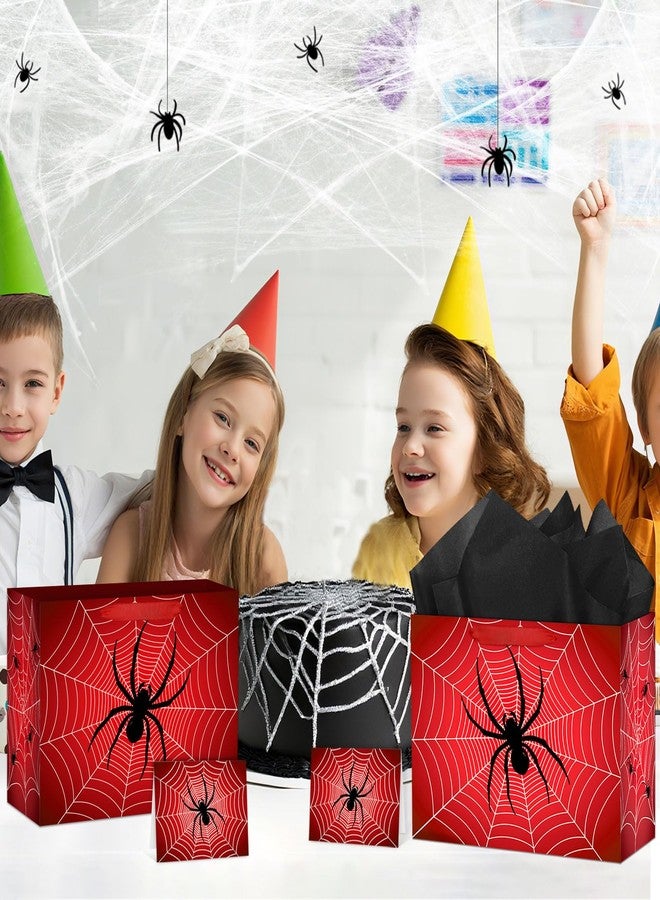 Abilat Large Spider Gift Bag with Tissue Paper and Greeting Card Red Spider Web Birthday Party Favor Wrapping Bag for Boys Men Birthday Supplies Halloween Party Decorations - Image 3